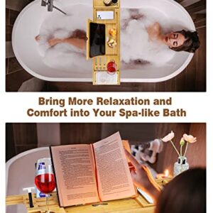 MoKo Foldable Bathtub Tray, Bamboo Bath Tray Expandable Bath Table Caddy for Luxury Bath to Hold Book, Phone Tablet, Wine Cup, Soap - Shower Gift for Women/Lovers