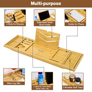 MoKo Foldable Bathtub Tray, Bamboo Bath Tray Expandable Bath Table Caddy for Luxury Bath to Hold Book, Phone Tablet, Wine Cup, Soap - Shower Gift for Women/Lovers