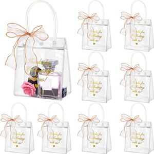 50 pcs clear plastic gift bags with handle transparent pvc plastic gift wrap tote bag wedding gift bags reusable small clear gift bags for shopping birthday wedding party favor (6 x 5.1 x 2.8 inch)