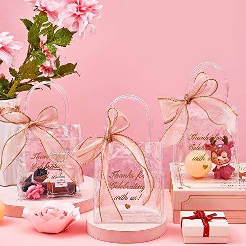 50 Pcs Clear Plastic Gift Bags with Handle Transparent PVC Plastic Gift Wrap Tote Bag Wedding Gift Bags Reusable Small Clear Gift Bags for Shopping Birthday Wedding Party Favor (6 x 5.1 x 2.8 Inch)