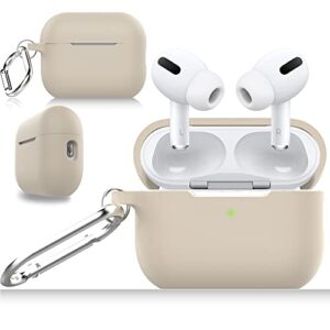 compatible with airpods pro 2nd generation case cover with keychain, soft silicone skin case cover full protective front led visible(beige)