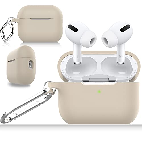 Compatible with AirPods Pro 2nd Generation Case Cover with Keychain, Soft Silicone Skin Case Cover Full Protective Front LED Visible(Beige)