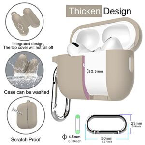 Compatible with AirPods Pro 2nd Generation Case Cover with Keychain, Soft Silicone Skin Case Cover Full Protective Front LED Visible(Beige)