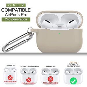 Compatible with AirPods Pro 2nd Generation Case Cover with Keychain, Soft Silicone Skin Case Cover Full Protective Front LED Visible(Beige)