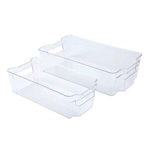 SIMPLYKLEEN Set of 8 Home Pantry Organizer Bins - 4 Large and 4 Medium - Stackable Plastic Clear Food Storage Bin with Handles for Freezer