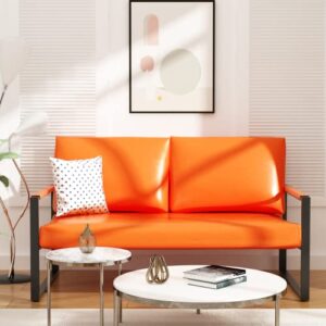 awqm faux leather sofa,mid-century loveseat sofa,2 seat couch,classic sofa upholstered with removable back/seat cushion,armchair/lounge chair for living room,office and so on,orange