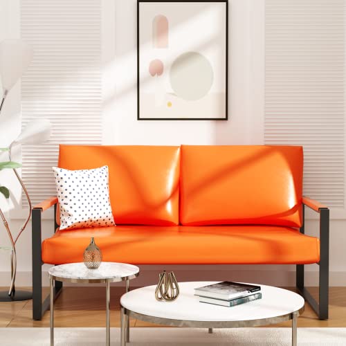 AWQM Faux Leather Sofa,Mid-Century Loveseat Sofa,2 Seat Couch,Classic Sofa Upholstered with Removable Back/Seat Cushion,Armchair/Lounge Chair for Living Room,Office and So on,Orange