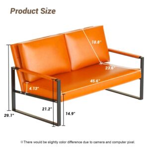 AWQM Faux Leather Sofa,Mid-Century Loveseat Sofa,2 Seat Couch,Classic Sofa Upholstered with Removable Back/Seat Cushion,Armchair/Lounge Chair for Living Room,Office and So on,Orange