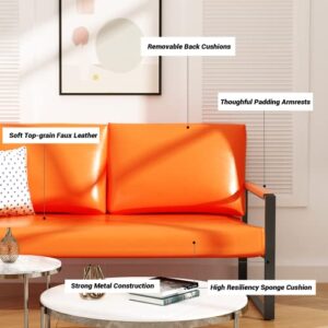 AWQM Faux Leather Sofa,Mid-Century Loveseat Sofa,2 Seat Couch,Classic Sofa Upholstered with Removable Back/Seat Cushion,Armchair/Lounge Chair for Living Room,Office and So on,Orange