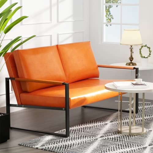 AWQM Faux Leather Sofa,Mid-Century Loveseat Sofa,2 Seat Couch,Classic Sofa Upholstered with Removable Back/Seat Cushion,Armchair/Lounge Chair for Living Room,Office and So on,Orange