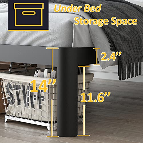 Firpeesy 14 Inch Queen Bed Frame with Sturdy Steel Round Corner Legs, 3500 lbs Heavy Duty Metal Platform Bed Frame with Steel Slats Support, No Box Spring Needed,Noise Free,Non-Slip,Easy Assembly