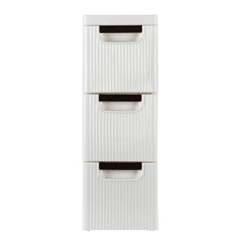 Dresser Storage Drawer Units Narrow Rolling Storage Cabinet Plastic Drawer Storage Cart on Wheels,Standing Shelf Units for Bathroom Bedroom Office Kitchen Living Room (White-3-Tire with Wheels)