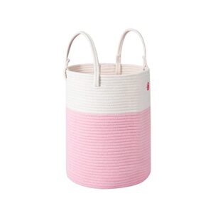 MeloMin NatureMe (50L) Cotton Rope Woven Laundry Basket (6 Colors) - 17” x15” - Home Storage Hamper Bin for Blankets, Comforters, Towels, and Toys (Pink)