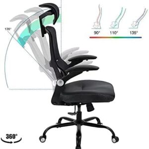 Office Chair Ergonomic Desk Chair - PU Leather Cushion Mesh High Back with Lumbar Support Computer Chair, Adjustable Flip Up Arms, Home Office Desk Chair