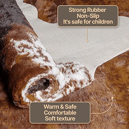 CONBEN Oversized Faux Cowhide Rug (6.3ft x 8.3ft) - Non-Slip Backing, Cow Print Decor - Farmhouse, Western Floor Rugs for Living Room, Bedroom, Dining Area or Office