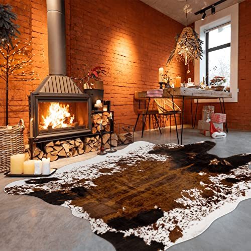 CONBEN Oversized Faux Cowhide Rug (6.3ft x 8.3ft) - Non-Slip Backing, Cow Print Decor - Farmhouse, Western Floor Rugs for Living Room, Bedroom, Dining Area or Office