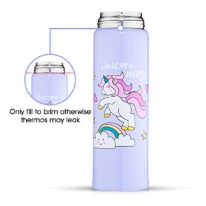 Kids Stainless Steel Thermos Water Bottle Keeps Drinks Hot & Cold All Day Large 12oz. Capacity,Easy Button Pop Lid for Toddler,Double Wall insulated Leakproof Technology by Smile My Baby (Purple)