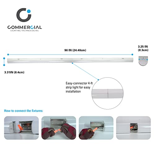 CLT 56W 8-Foot LED Linear Commercial Shop Light Strip Fixture, Damp Location, Dimmable, 5000K