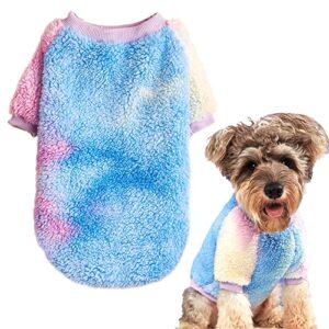 warm puppy winter sweater thickened plush pet dog clothes for small dogs clothing, gradient blue, small