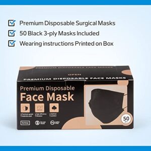 Old South Trading Face Masks - Disposable Black 3-ply Masks for Adults - Black (50 Count (Pack of 1)