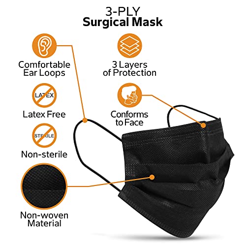 Old South Trading Face Masks - Disposable Black 3-ply Masks for Adults - Black (50 Count (Pack of 1)