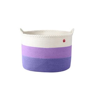 melomin medium (80l) 100% cotton rope woven laundry basket (6 colors) - 21” x14” - home storage hamper bin for blankets, comforters, towels, and toys (purple)