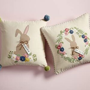 Mud Pie Bunny Embroidered Pillows, 19" x 18", Hop