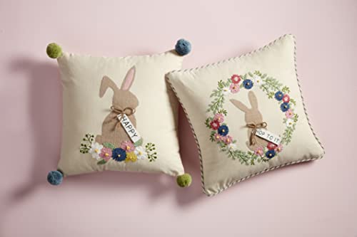 Mud Pie Bunny Embroidered Pillows, 19" x 18", Hop