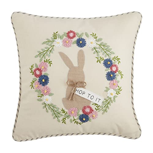 Mud Pie Bunny Embroidered Pillows, 19" x 18", Hop