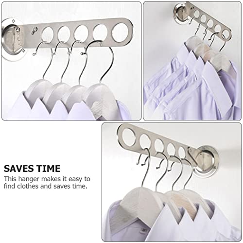 ULTECHNOVO 2pcs Saver Organizer Holes Size Clothing Steel and Adjustable Holder Swing Space Laundry Collapsible Hooks Mounted Rod Folding Multiple Mount Clo with S Clothes for Wall- Mounted