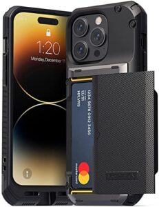 vrs design damda glide pro phone case for iphone 14 pro, sturdy semi auto wallet [4 cards] case compatible for iphone 14 pro case (2022) (groove black)