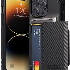 VRS DESIGN Damda Glide Pro Phone Case for iPhone 14 Pro, Sturdy Semi Auto Wallet [4 Cards] Case Compatible for iPhone 14 Pro Case (2022) (Groove Black)