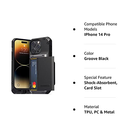 VRS DESIGN Damda Glide Pro Phone Case for iPhone 14 Pro, Sturdy Semi Auto Wallet [4 Cards] Case Compatible for iPhone 14 Pro Case (2022) (Groove Black)
