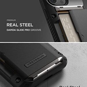 VRS DESIGN Damda Glide Pro Phone Case for iPhone 14 Pro, Sturdy Semi Auto Wallet [4 Cards] Case Compatible for iPhone 14 Pro Case (2022) (Groove Black)