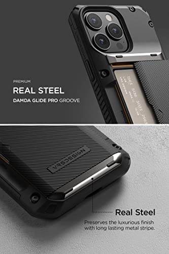 VRS DESIGN Damda Glide Pro Phone Case for iPhone 14 Pro, Sturdy Semi Auto Wallet [4 Cards] Case Compatible for iPhone 14 Pro Case (2022) (Groove Black)