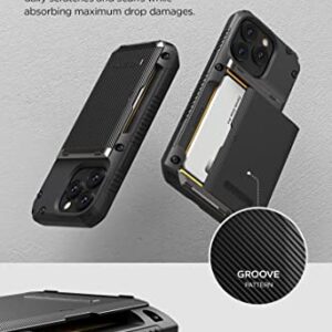 VRS DESIGN Damda Glide Pro Phone Case for iPhone 14 Pro, Sturdy Semi Auto Wallet [4 Cards] Case Compatible for iPhone 14 Pro Case (2022) (Groove Black)