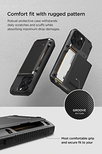 VRS DESIGN Damda Glide Pro Phone Case for iPhone 14 Pro, Sturdy Semi Auto Wallet [4 Cards] Case Compatible for iPhone 14 Pro Case (2022) (Groove Black)