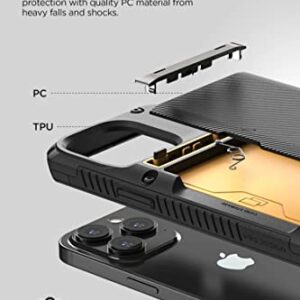 VRS DESIGN Damda Glide Pro Phone Case for iPhone 14 Pro, Sturdy Semi Auto Wallet [4 Cards] Case Compatible for iPhone 14 Pro Case (2022) (Groove Black)