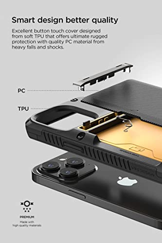 VRS DESIGN Damda Glide Pro Phone Case for iPhone 14 Pro, Sturdy Semi Auto Wallet [4 Cards] Case Compatible for iPhone 14 Pro Case (2022) (Groove Black)