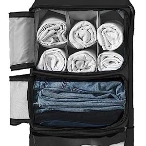 Hanging Luggage Organizer - 3 Shelf Artos Portable Carry on Closet for Suitcase - Collapsible Hanging Packing Cubes Travel, Camper - Picnic & Travel Essential (Black)