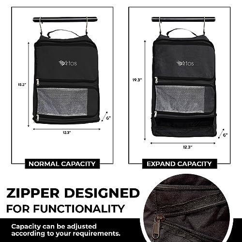 Hanging Luggage Organizer - 3 Shelf Artos Portable Carry on Closet for Suitcase - Collapsible Hanging Packing Cubes Travel, Camper - Picnic & Travel Essential (Black)