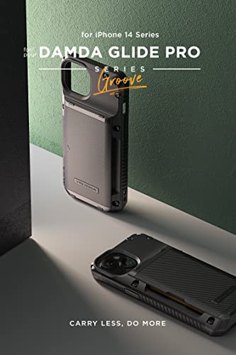 VRS Design Damda Glide Pro Phone Case for iPhone 14, Sturdy Semi Auto Wallet [4 Cards] Case Compatible for iPhone 14 (2022) (Groove Black)