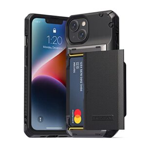vrs design damda glide pro phone case for iphone 14, sturdy semi auto wallet [4 cards] case compatible for iphone 14 (2022) (groove black)
