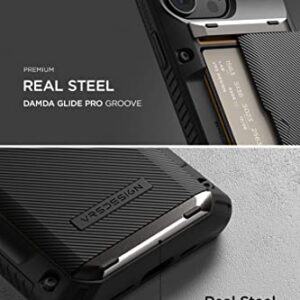 VRS Design Damda Glide Pro Phone Case for iPhone 14, Sturdy Semi Auto Wallet [4 Cards] Case Compatible for iPhone 14 (2022) (Groove Black)