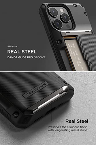 VRS Design Damda Glide Pro Phone Case for iPhone 14, Sturdy Semi Auto Wallet [4 Cards] Case Compatible for iPhone 14 (2022) (Groove Black)