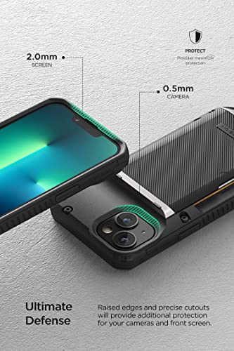 VRS Design Damda Glide Pro Phone Case for iPhone 14, Sturdy Semi Auto Wallet [4 Cards] Case Compatible for iPhone 14 (2022) (Groove Black)