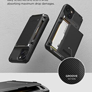 VRS Design Damda Glide Pro Phone Case for iPhone 14, Sturdy Semi Auto Wallet [4 Cards] Case Compatible for iPhone 14 (2022) (Groove Black)