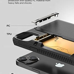 VRS Design Damda Glide Pro Phone Case for iPhone 14, Sturdy Semi Auto Wallet [4 Cards] Case Compatible for iPhone 14 (2022) (Groove Black)