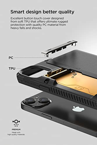 VRS Design Damda Glide Pro Phone Case for iPhone 14, Sturdy Semi Auto Wallet [4 Cards] Case Compatible for iPhone 14 (2022) (Groove Black)