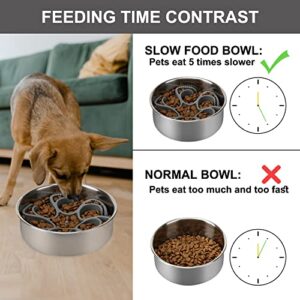 Anipaw Dog Slow Feeder Dog Bowls Silicone Spiral Dog Food Bowls Feeder Insert to Slow Down Eating for Large Medium Small Breed Dogs Perfect with Stainless Steel Glass Ceramic Dog Bowls (Grey)